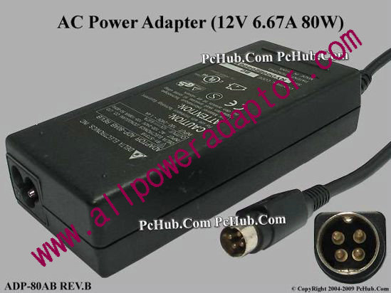Delta Electronics ADP-80AB REV.B AC Adapter 5V-12V 12V 6.67A, 4-Pin P14=V , 3-Prong