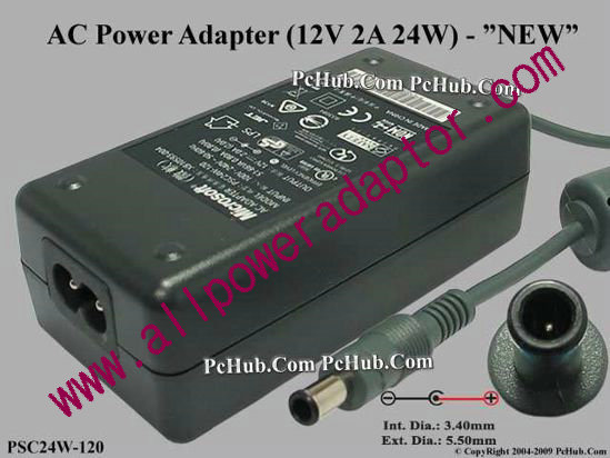 Microsoft PSC24W-120 AC Adapter 5V-12V 12V 2A, 5,5/3.4mm With Pin, 2-Prong, New