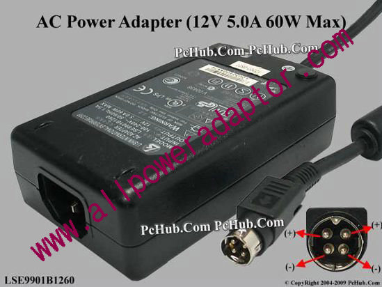 Li Shin LSE9901B1260 AC Adapter 5V-12V 12V 5A, 4-Pin DIN, C14