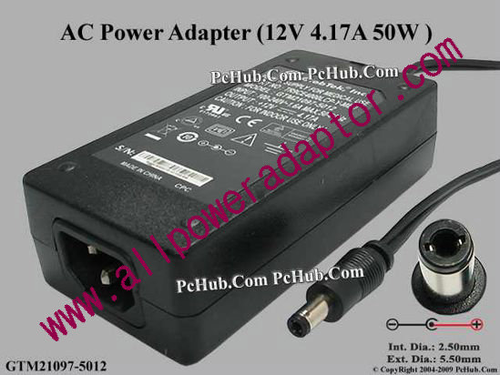 GlobTek GTM21097-5012 AC Adapter 5V-12V 12V 4.17A, 5.5/2.5mm, C14