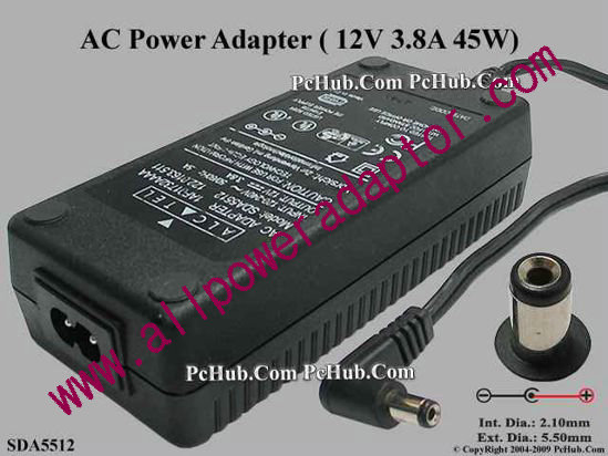 Alcatel AC Adapter 5V-12V SDA5512, 12V 3.8A, Tip-B, 2-prong