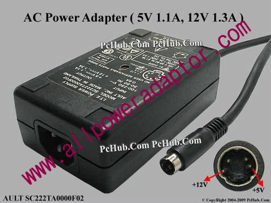 AULT SC222TA0000F02 AC Adapter 5V-12V 5V 1.1A, 12V 1.3A, 4-pin DIN, (IEC C14)