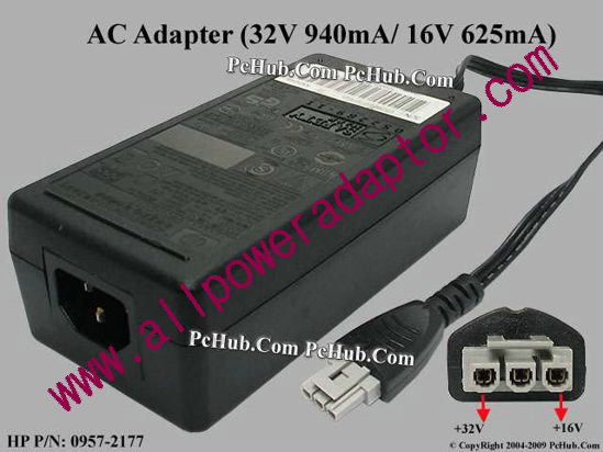 HP AC Adapter 0957-2177, 32V 940mA/ 16V 625mA, 3-pin, (IEC C14)