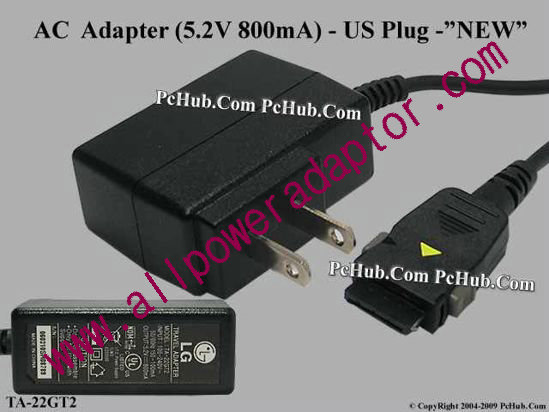 LG AC Adapter 5V-12V TA-22GT2, 5.2V 800mA, 2-pin US Plug, NEW
