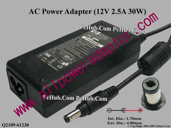 HP AC Adapter 5V-12V 12V 2.5A, 4.8/1.7mm, 3-Prong