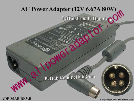 Gateway AC Adapter 5V-12V 12V 6.67A, 4-Pin P14=V, 3-Prong