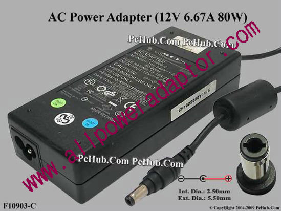 MGP AC Adapter 5V-12V 12V 6.67A, 5.5/2.5mm, 3-Prong