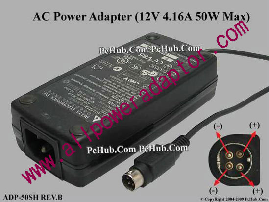 Delta Electronics ADP-50SH REV.B AC Adapter 5V-12V 12V 4.16A, 4-Pin, P14=V , C14 - Click Image to Close
