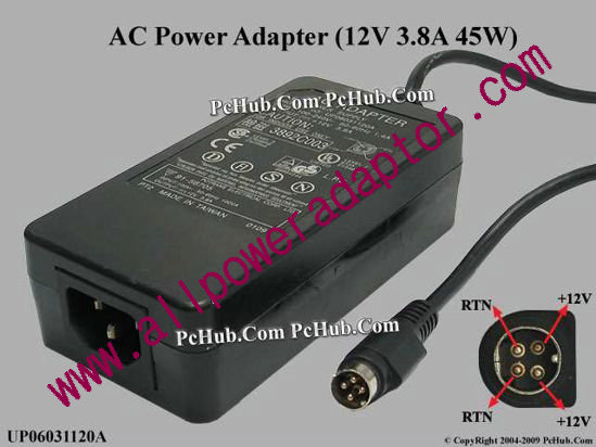 Potrans UP06031120A AC Adapter 5V-12V 12V 3.8A, 4-pin DIN, (IEC C14)