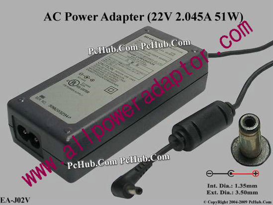 Sharp AC Adapter 22V 2.045A, 3.5/1.35mm, 2-Prong, New