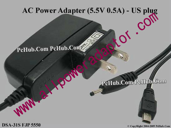 DVE DSA-31S AC Adapter 5V-12V 5550, 5.5V 0.5A, 2 type Tip, US 2-pin Plug