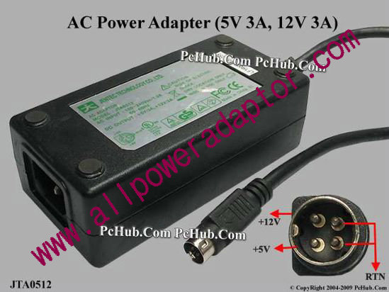 Jentec Technology AC Adapter 5V-12V 12V 3A, 5V 3A, 4-P D, P1=12V P4=5V, C14