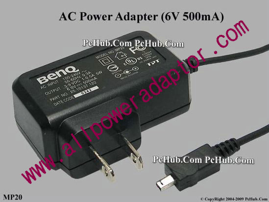 BenQ AC Adapter 5V-12V MP20, 6V 500mA, 2-pin US Plug