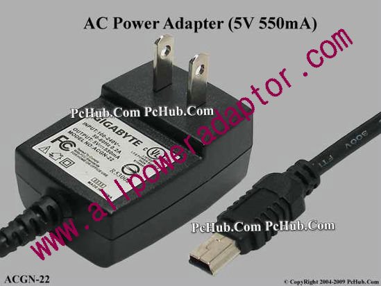 Gigabyte AC Adapter 5V-12V ACGN-22, 5V 550mA, mini USB, US 2-pin Plug