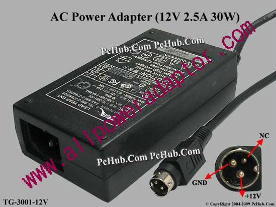 Tiger Power TG-3001-12V AC Adapter 5V-12V 12V 2.5A, 3P P1=12V, C14