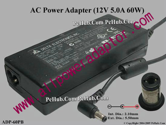 Delta Electronics ADP-60PB AC Adapter 5V-12V 12V 5A, 5.5/2.1mm, 3-Prong