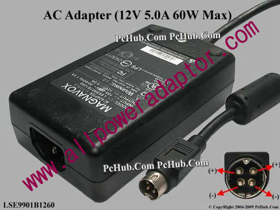 MAGNAVOX AC Adapter 5V-12V 12V 5A, 4-Pin P14=V, C14