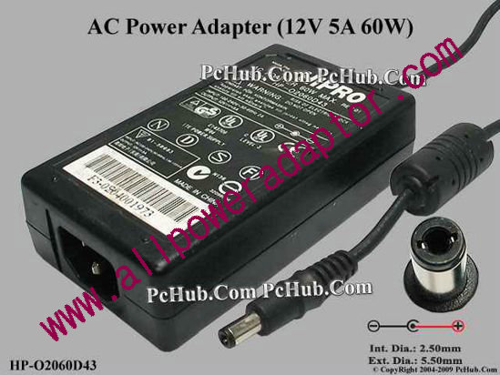 HIPRO HP-O2060D43 AC Adapter 5V-12V 12V 5A, 5.5/2.5mm, C14 - Click Image to Close