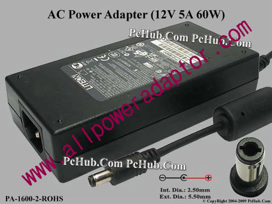 LITE-ON PA-1600-2-ROHS AC Adapter 5V-12V 12V 5A Barrel 5.5/2.5mm, IEC C14