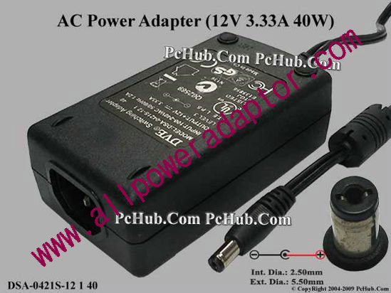 DVE DSA-0421S-12 AC Adapter 5V-12V 12V 3.33A, 5.5/2.1mm, IEC C14