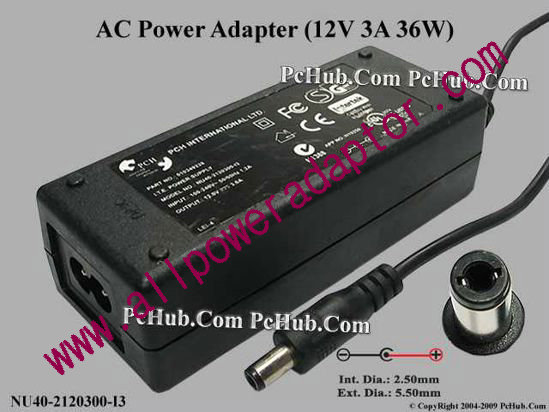 AOK International AC Adapter 5V-12V 12V 3A, 5.5/2.5mm, 2-Prong