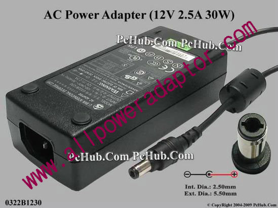Li Shin 0322B1230 AC Adapter 5V-12V 12V 2.5A, 5.5/2.5mm, C14