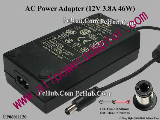Potrans UP06011120 AC Adapter 5V-12V 12V 3.8A, Tip C, 2-prong