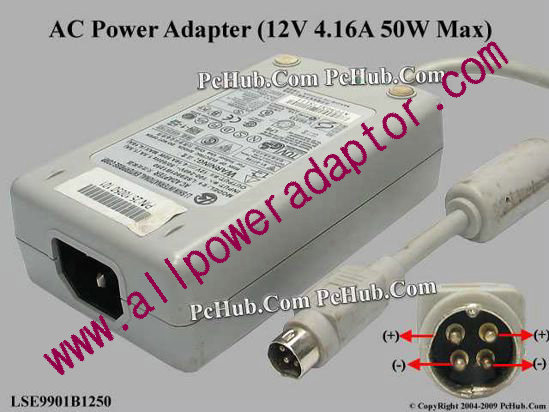 Li Shin LSE9901B1250 AC Adapter 5V-12V 12V 4.16A, 4P P14=V, C14
