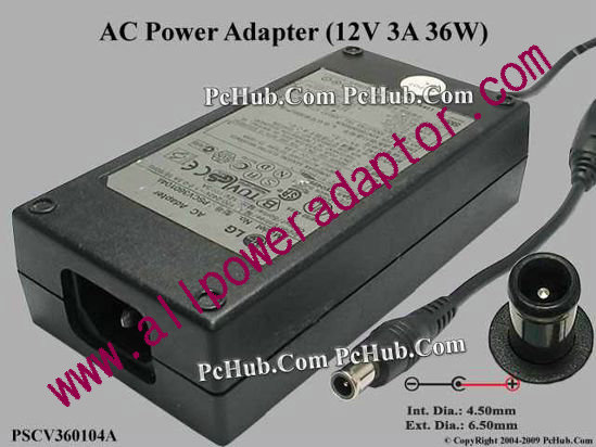 LG AC Adapter 5V-12V 12V 3A, 6.5/4.5mm With Pin, C14