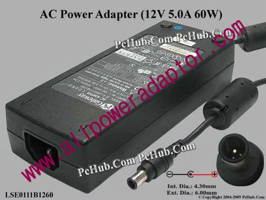 Gateway AC Adapter 5V-12V 12V 5A, 6.5/4.3mm With Pin, C14