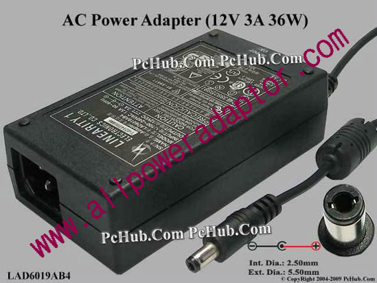 Linearity LAD6019AB4 AC Adapter 5V-12V 12V 3A, 5.5/2.5mm, C14