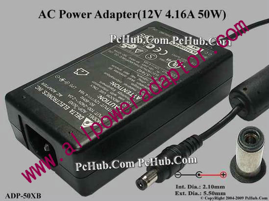 Delta Electronics ADP-50XB AC Adapter 5V-12V 12V 4.16A, 2.1/5.5mm, C14