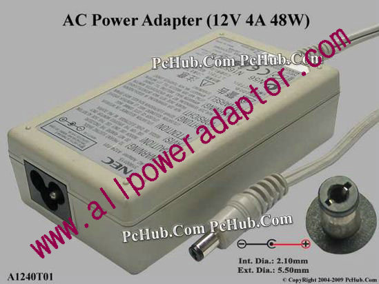 NEC AC Adapter 5V-12V 12V 4A, 5.5/2.1mm, 3-Prong