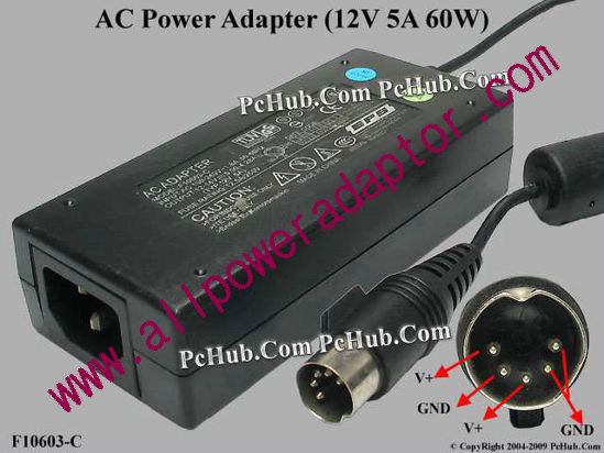 EPS F10603-C AC Adapter 5V-12V 12V 5A, 5P, P34=, C14