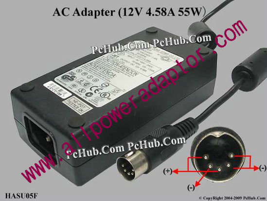 HJC HASU05F AC Adapter 5V-12V 12V 4.58A, 5-Pin P35=V, C14