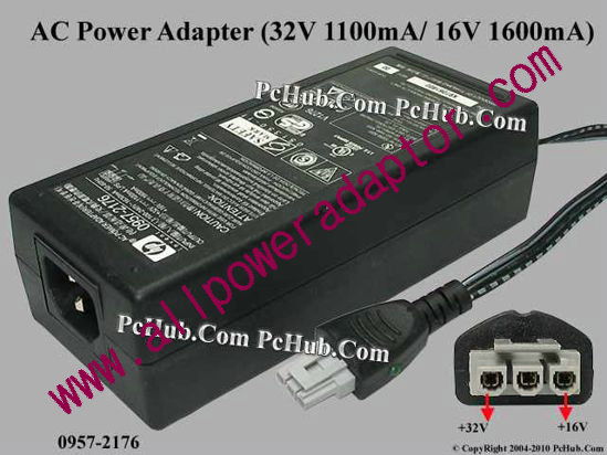HP AC Adapter 0957-2176, 32V 1.1A, 16V 1.6A, 3-pin, (IEC C14)