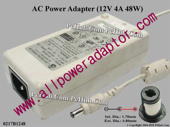 Li Shin 0217B1248 AC Adapter 5V-12V 12V 4A, 5.5/2.1mm, C14