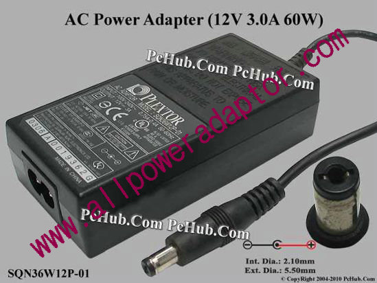 PLEXTOR AC Adapter 5V-12V 12V 3A, 5.5/2.1mm, 2-Prong