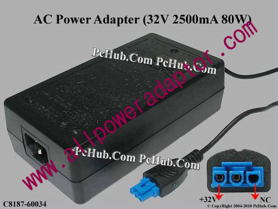 HP AC Adapter 32V 2.5A 3 Hole Connector, IEC C14
