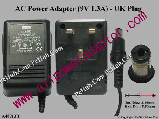 TREND AC Adapter 5V-12V A40913B, 9V 1.3A, Tip-B, UK