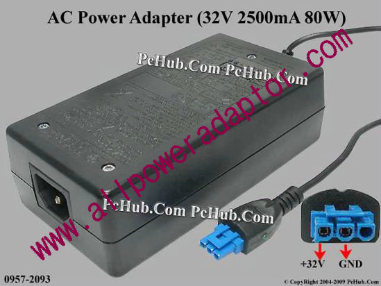 HP AC Adapter 0957-2093, 32V 2500mA,3- Hole, (IEC C14)