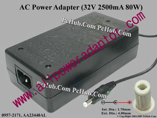 HP AC Adapter 0957-2171, 32V 2500mA, Tip-A, (IEC C14)