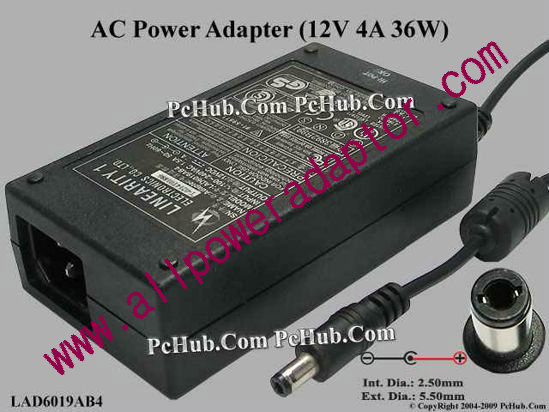Linearity LAD6019AB4 AC Adapter 5V-12V 12V 4A, 5.5/2.5mm, C14