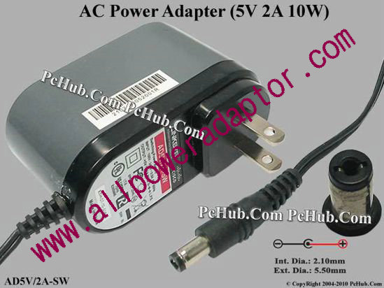 Linksys AD5V/2A-SW AC Adapter 5V-12V 5V 2A, 5.5/2.1mm, US 2-Pin Plug