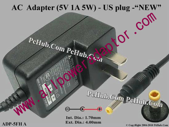 Delta Electronics ADP-5FH A AC Adapter 5V-12V 5V 1A, (1.7/4.0mm), 2-pin US, NEW