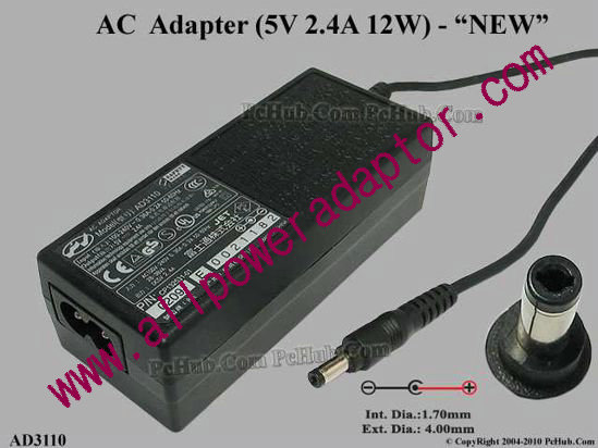 PI AD3110 AC Adapter 5V-12V 5V 2.4A, 4.0/1.7mm, 2-prong, New