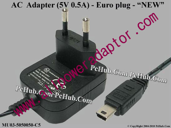 LEI / Leader MU03-5050050-C5 AC Adapter 5V-12V 5V 0.5A, mini-USB, 2-pin Euro, NEW