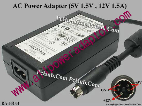 APD / Asian Power Devices DA-30C01 AC Adapter 5V-12V 12V 1.5A, 5V 1.5A, 5-P, P12=5V P3=12V, 2-Pr, New