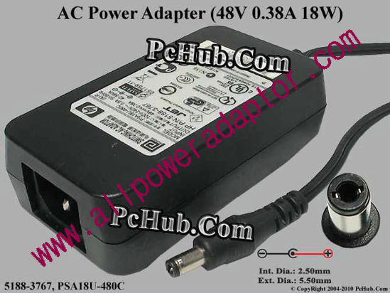 HP AC Adapter 48V 0.38A, 5.5/2.5mm, C14