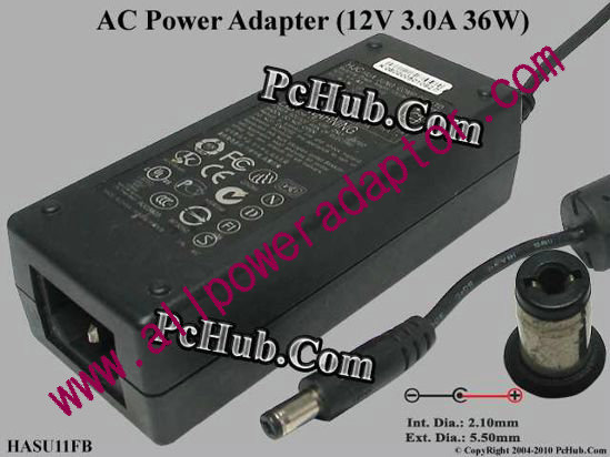 HJC HASU11FB AC Adapter 5V-12V 12V 3A, 5.5/2.1mm, C14